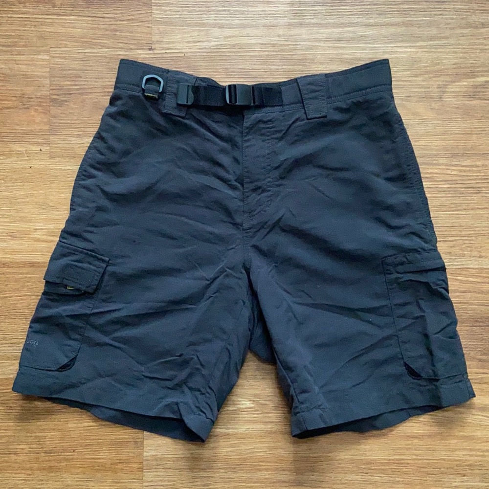 Eddie Bauer Men's Sport Belted Nylon Khaki Outdoor Cargo Shorts Size 30 Gray